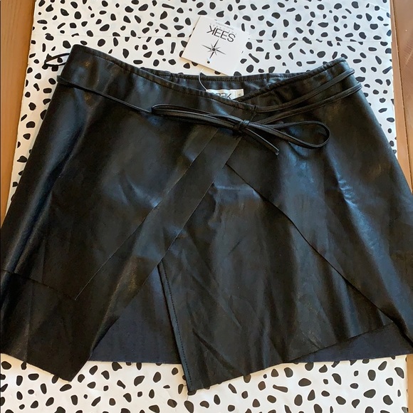 SEEK THE LABEL Dresses & Skirts - Seek the Label Black Faux Leather Mini Skirt Tie Waist Goth – Size S